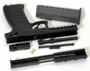The PMR-30 disassembled. No further disassembly is advised.