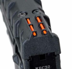 The fiber-optic rear sights.