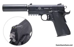 The GSG 922 with the faux suppressor attached.