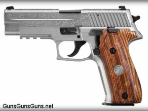 The P226 Engraved stainless model, from the left.