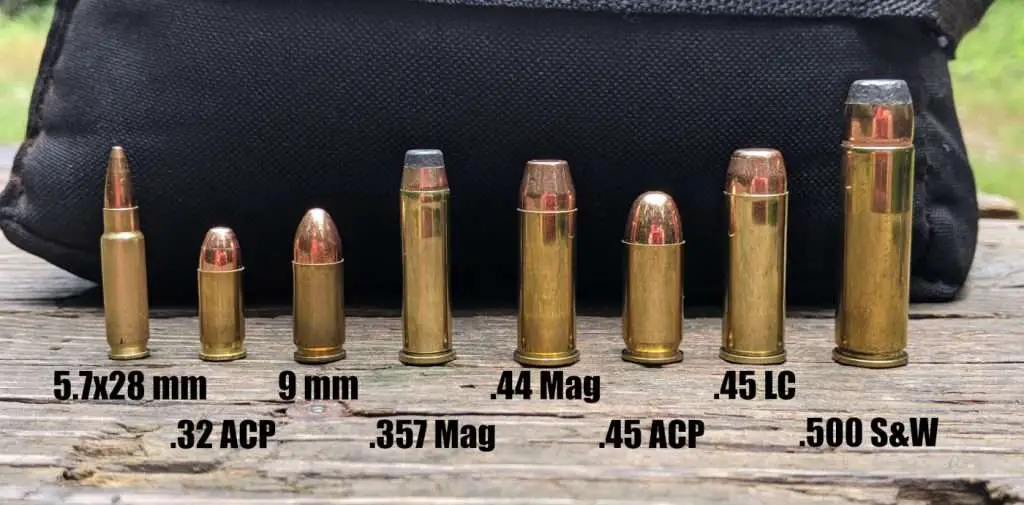 pistol / handgun caliber comparison, cartridge lineup