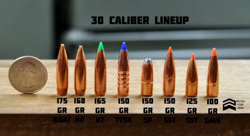 30 caliber bullet lineup by bullet weight