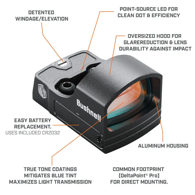 Bushnell RXS100 Reflex Sight, Red Dot Sight with 4 MOA and 8 Brightness Settings, Durable with Long Battery Life Details