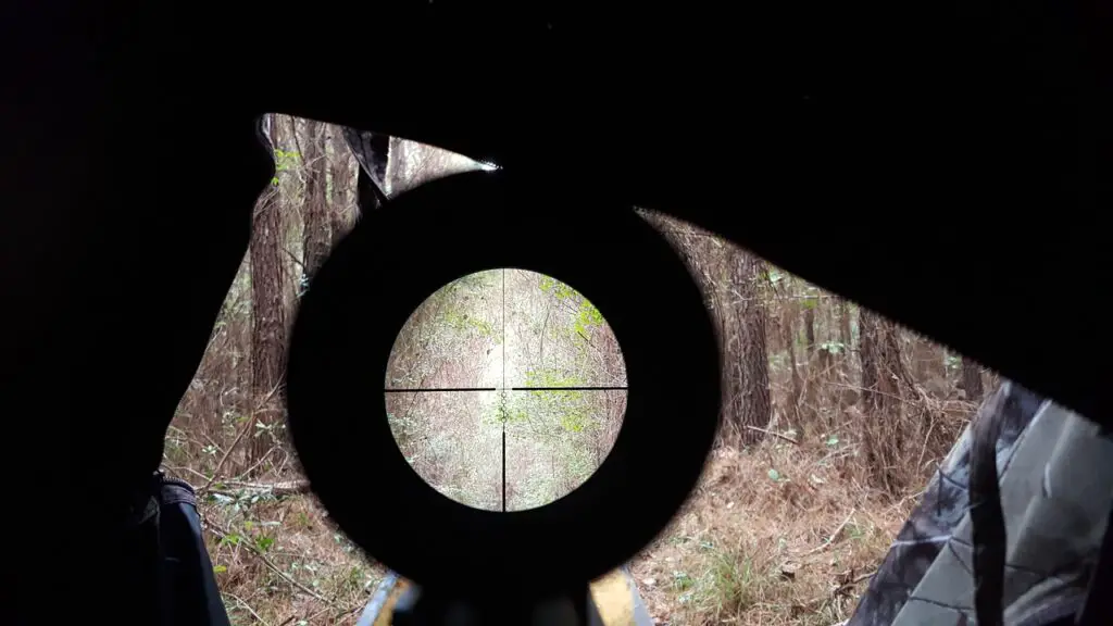 Crosshair riflescope with reticle showing