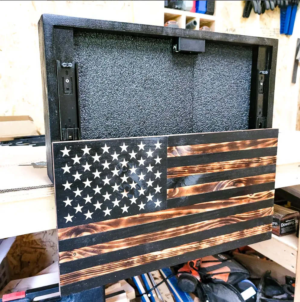 Flag display secret firearm storage